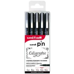 Vente flash 🌟 UNI Marqueur Calligraphie Pochette Feutres D'écriture Et De Dessin - Pointes Calibrées Et Biseautées - Noir - 5 Pcs 🛒