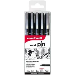 Meilleure vente 🔥 UNI Stylo Feutre Technique Pochette Feutres Techniques - Spécial Dessin 0,05 à 1,2 Mm - Noir - 5 Pcs 😍
