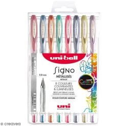Promo 🎉 UNI Stylo Gel Pochette Stylos Roller Gel Signo Métallisés - Ecriture Large 1 Mm - 8 Coloris - 8 Pcs 🎉