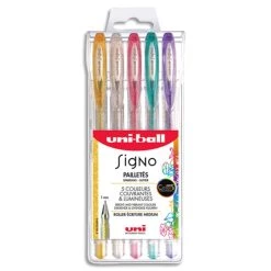 Acheter 🔔 Stylo Roller Gel Assortiment De Stylos Gel Uni-Ball Signo - Couleurs Fantaisies Pailletées - 5 Pcs 👍